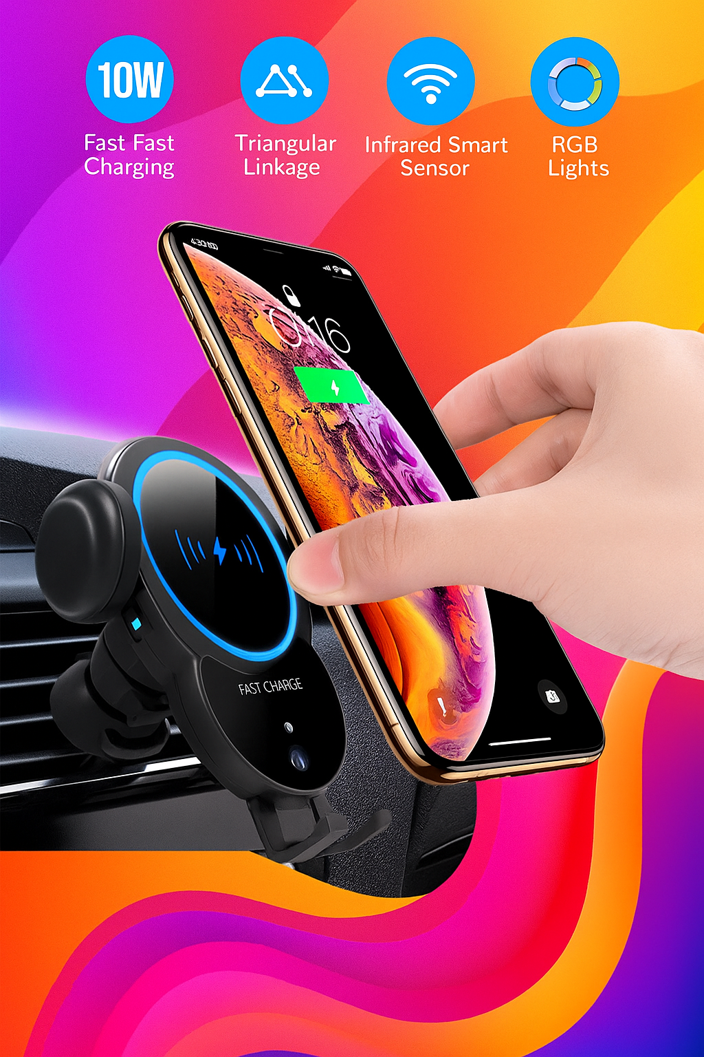 10W Wireless Automatic Clamping Mount Fast Charger For Your Car