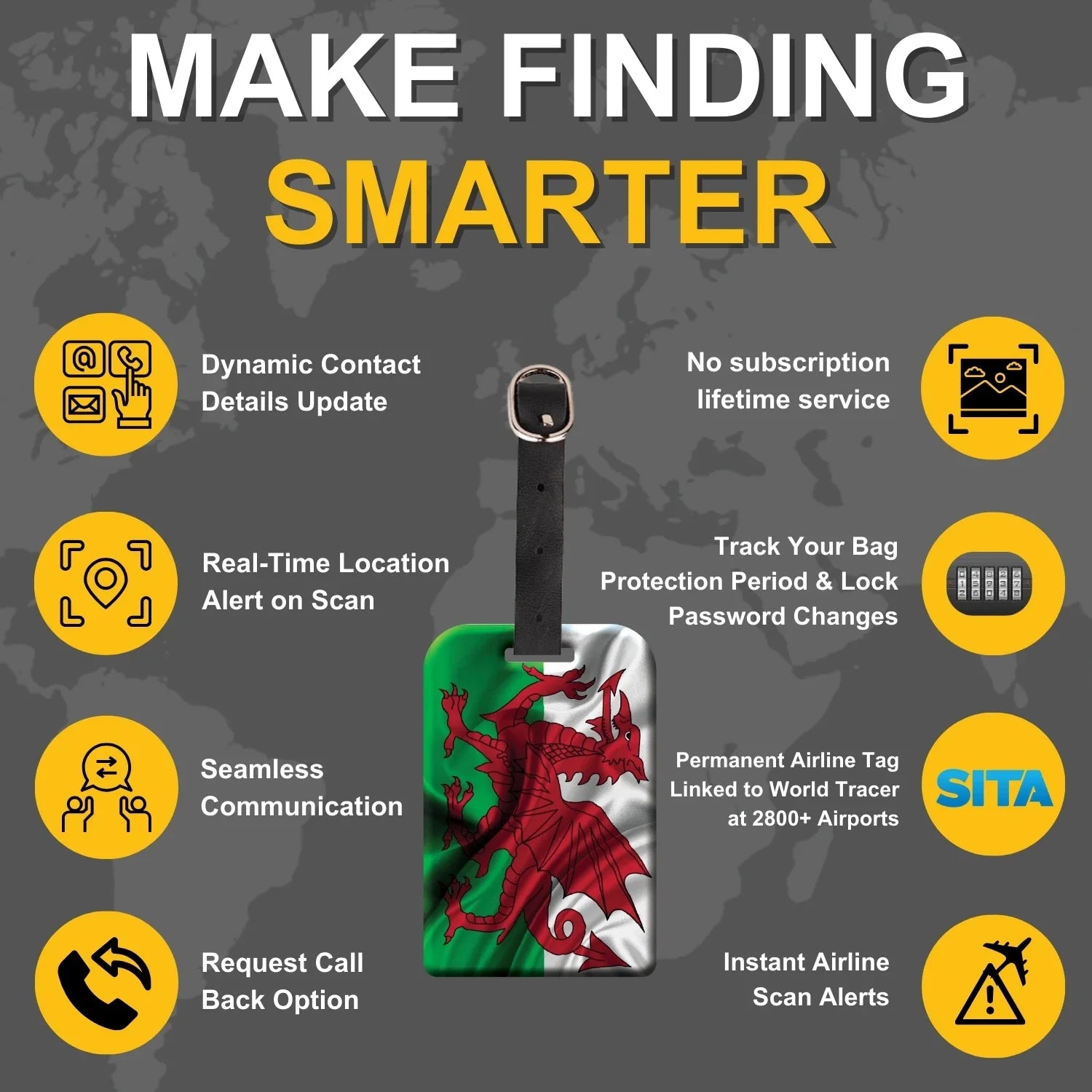 Smart Bag Security Tag - Wales Flag [Pack 2]-3